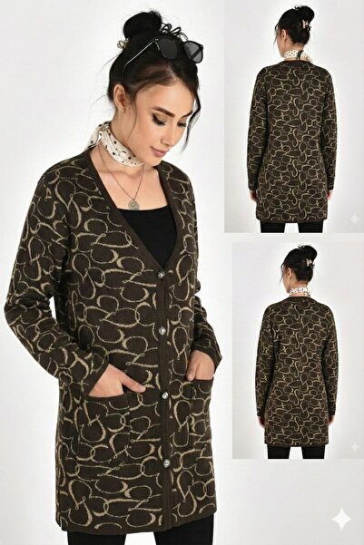 onno style women Classic Knitted Buttoned Jacket with Heart Pattern