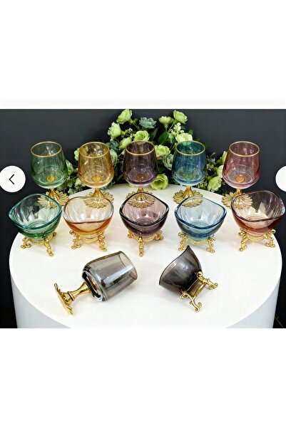 ÇNR Home Collection 12 PARÇA RENKLİ KAHVE YANI 6 ' lı SU BARDAĞI & 6 ' lı SU ...