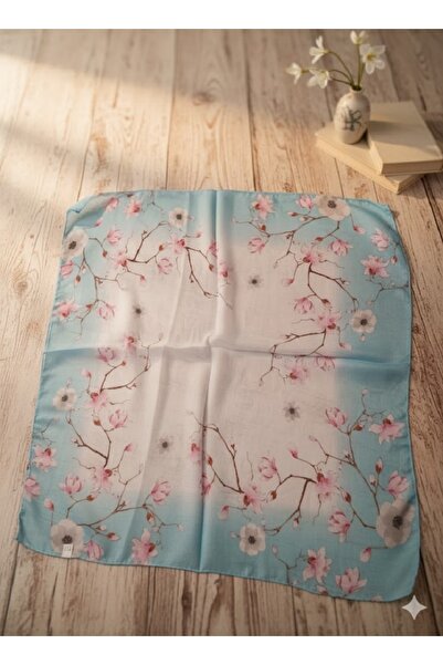 TChic Blue Japanese Flower Patterned Chiffon Scarf