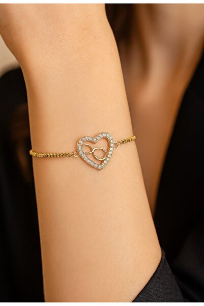 stainless steell gold renk kalp sonsuzluk ayarlanabilir asansör çelik bileklik