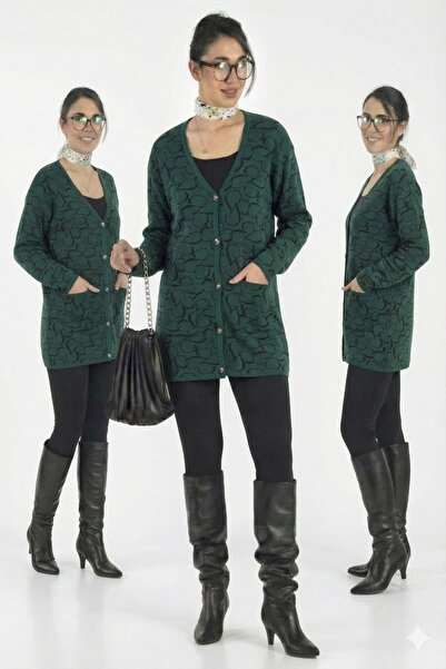 onno style women Classic Knitted Buttoned Jacket with Heart Pattern