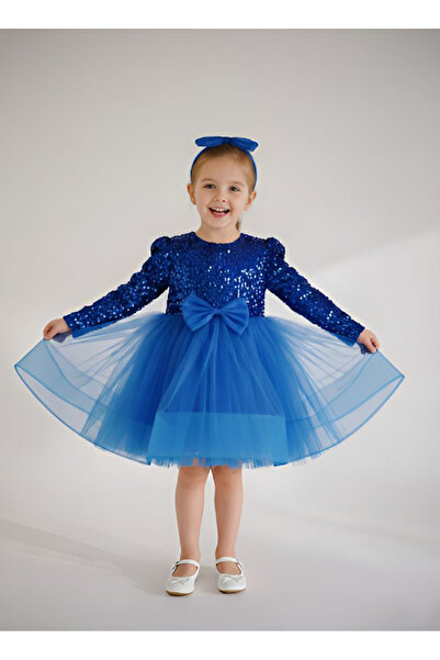 Delfini kids Girl's Long Sleeve Sequin Velvet Dress, Tulle Party and Birthday...