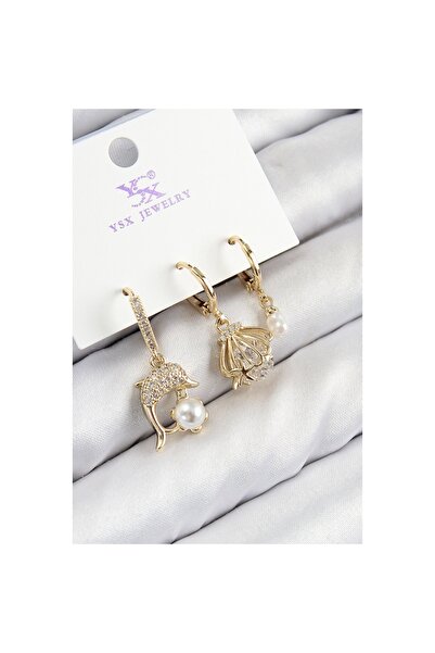 Epilons أقراط نسائية من النحاس الأصفر والزركون مكونة من 3 قطع على شكل دولفين ...