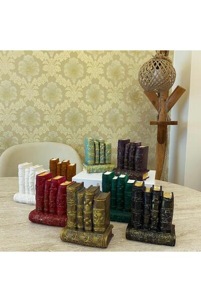 SalepHome Beton Kitap,Kitap Tutucu,Beton Ev Dekorasyon,Kırmızı Gold Renkli He...