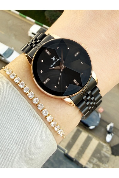 Daniel Klein Kristal Camlı Siyah Renk Kadın Kol Saati Ve Bileklik
