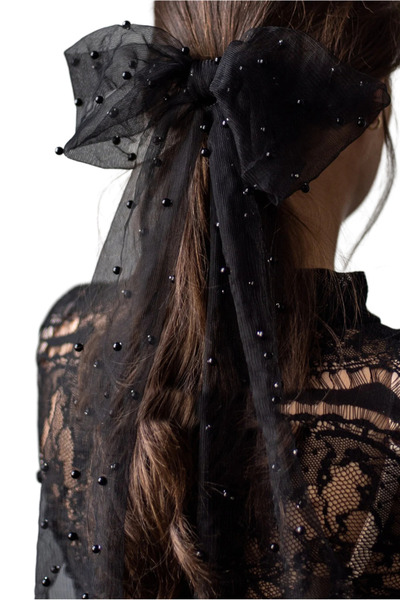 BBA TULLE STORE مشبك شعر على شكل فيونكة مزين بالخرز، مشبك شعر للزفاف، حفلات أ...