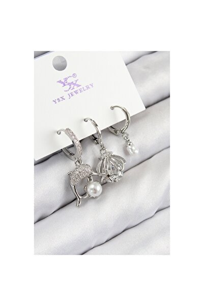 Epilons أقراط نسائية من النحاس الأصفر والزركون مكونة من 3 قطع على شكل دولفين ...