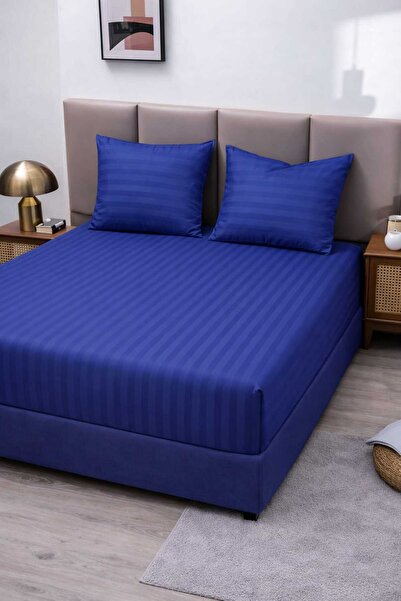 ANATOLIATEKSTILE Damask Bed Cover with Fine Stripes, Fitted Sheet + 2 Pillowcases