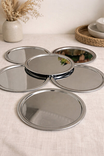Mirilliahome Set of 6 Stainless Steel Round Trays 22 cm Metal Serving and Presentation Tray