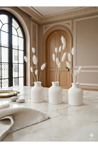 Lemona 3’lü Modern Dekoratif Vazo Seti 9 cm – Minimal Tasarım – 20 Adet Pamuk...