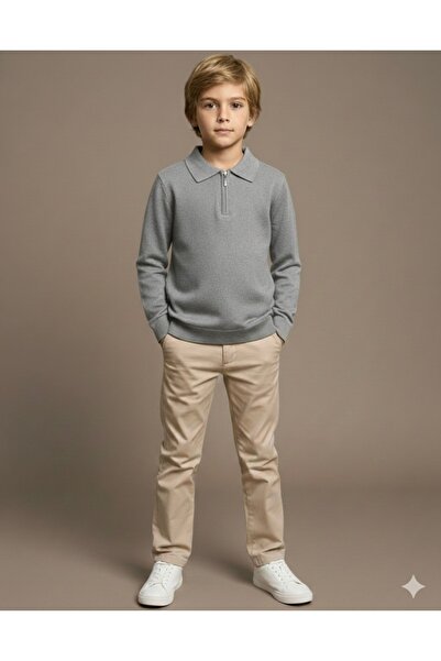 ADA YILDIZ KİDS سترة تريكو للأولاد لون رمادي 6/14 سنة