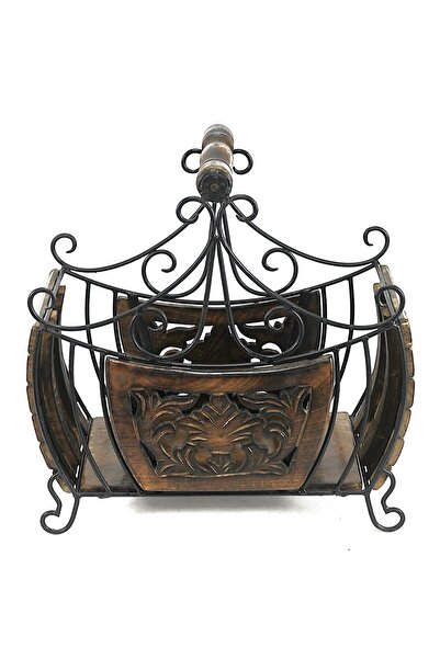 Otantik Çarşı Eskitme Ahşap Ferforje Gazetelik 43x20x43 cm.