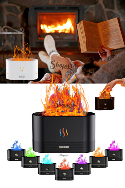 moontime alaçatı Alev Efektli Ultrasonik LED Hava Nemlendirici ve Aroma Difüzörü