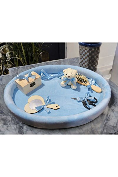 OBSIDION Tavita ovala catifea buretata imprimeu - baby blue - Mot turta