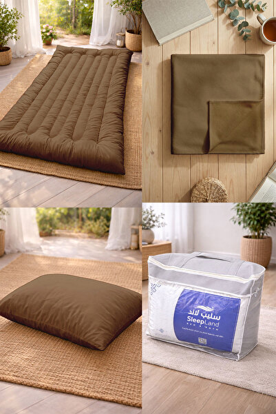 SLEEPLAND بكج الضيوف والرحلات لون بني طراحة مع بطانية ومخدة وشنطة تخزين
