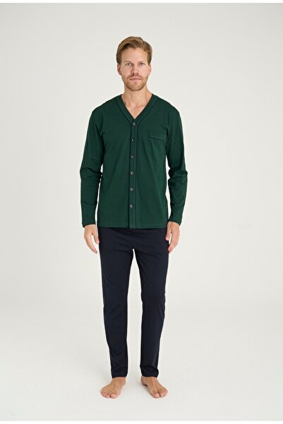 KLY V.collar Neck Buttoned Long Sleeve Oversize Pajama Set