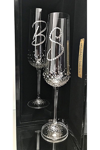by Alexandra Vacarusi Champagne Glasses, Personalized Wedding Glasses with Crystals, Bohemia Glasses, Set of 2 Glasses