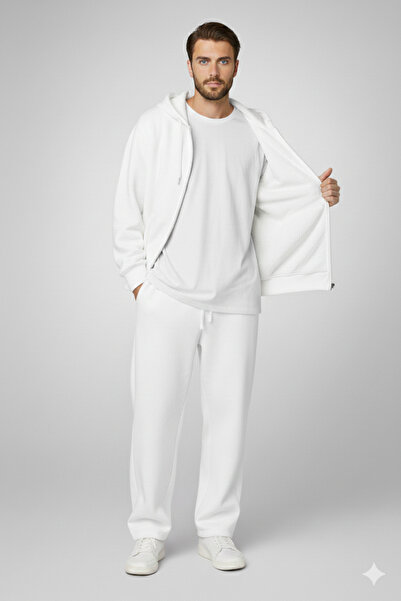 Boi Men's Zippered Cardigan Vrebol Cut Baggy Tracksuit Set Combed Cotton Fabr...