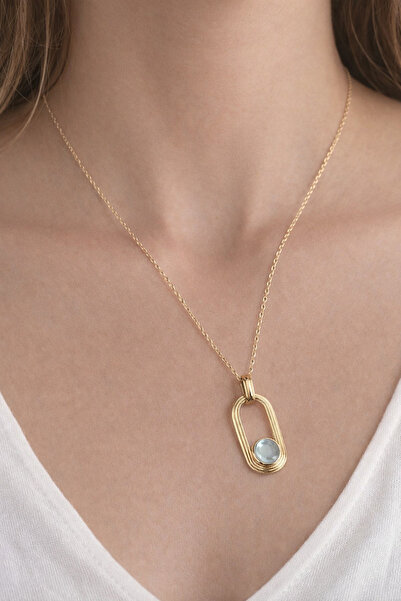 OceanDesign قلادة نسائية من الفولاذ المقاوم للصدأ بلون ذهبي وعين القطة الزرقا...