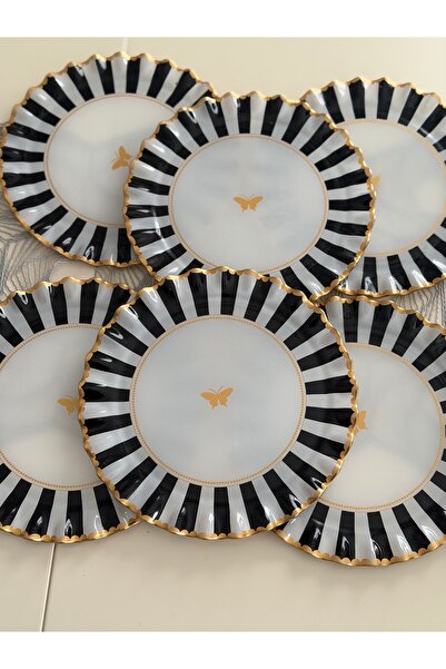 Hediye Köşkü 6 Kişilik Siyah Kelebekli Servis Tabak