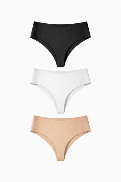 Adeniz Kadın Lazer Kesim Yüksek Bel Tanga Külot 3'lü Paket– Dikişsiz, İz Yapm...