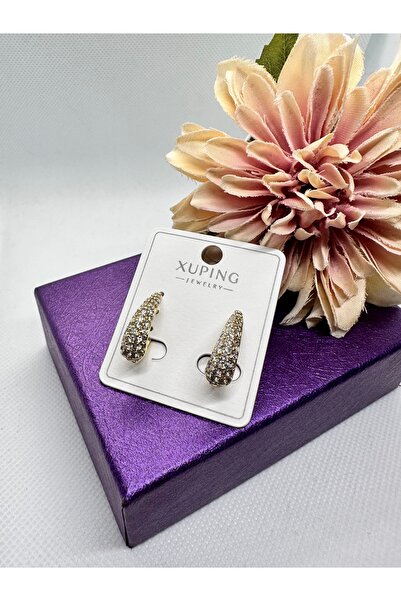 XUPING JEWELRY أقراط فولاذية مرصعة بحجر الزركون على شكل قطرة