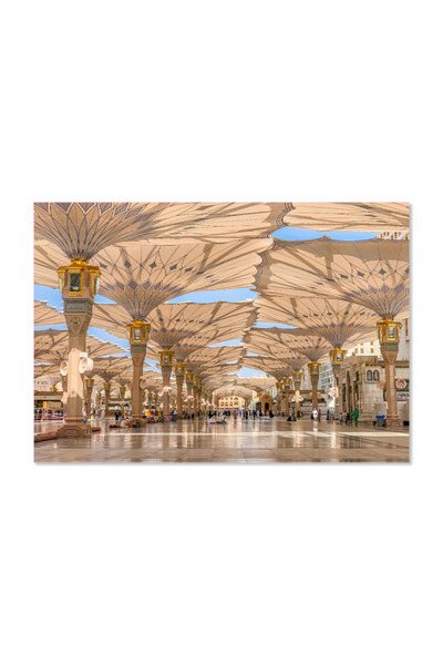 Printoot لوحة قماشية مطبوعة عليها صورة للعمارة الإسلامية لمسجد المدينة المنورة، مناسبة للديكور الديني المقدس