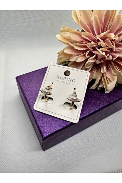 XUPING JEWELRY Pearl and Zircon Stone Minimal Hoop Steel Earrings