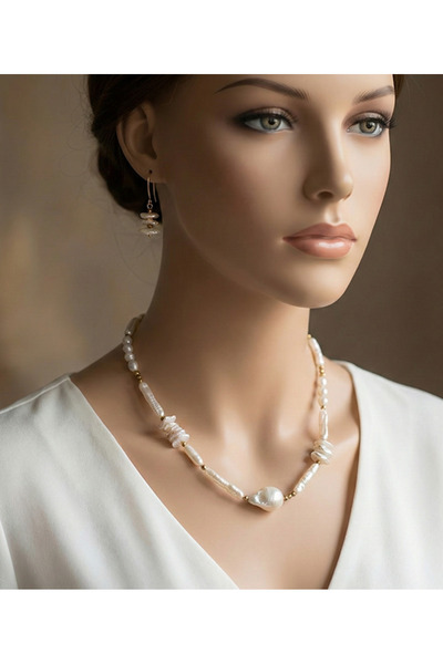 AYTENS TAKI Modern Barok İnci Takı Seti - El Yapımı Çubuk İnci Kolye ve Küpe ...