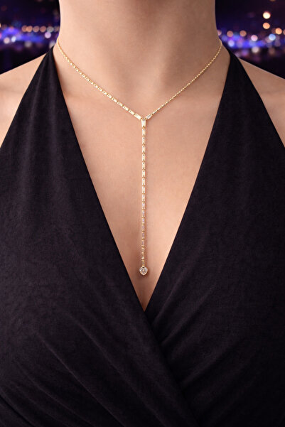 PaminBags Aksesuar Zircon Stringed Stone Heart Detailed Pendant Necklace Lns0091