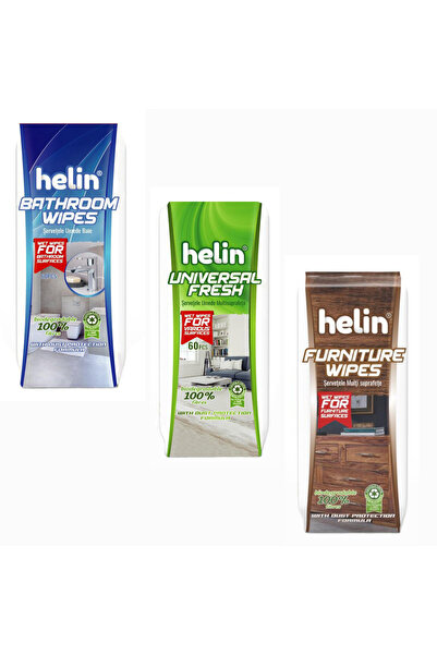 Helin SET 3 X Multi-Surface Wet Wipes Bathroom, Universal, Furniture, %100, 3x60 PCS