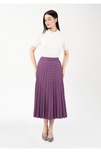 Guzella Plaid Patterned Midi Pleated Skirt