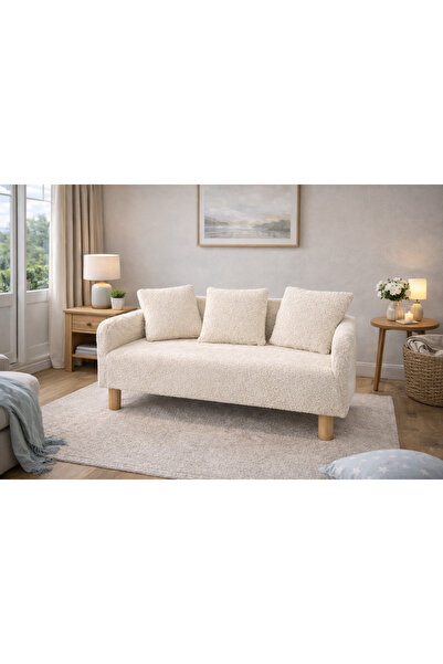 LOTUS PORT İki Kişilik Kanepe Velsoft Krem Peluş Kumaş