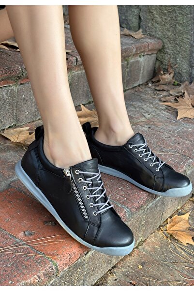 AYAKKABİSEPETİ Genuine Leather Comfort Zipper Women's Shoes
