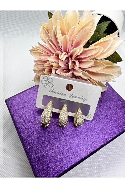 fashıon jewerly أقراط فولاذية مكونة من 3 قطع بتصميم قطرة مرصعة بحجر الزركون