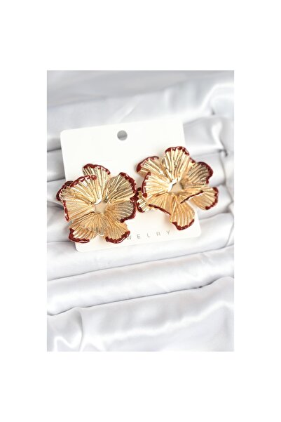 Epilons أقراط نسائية من النحاس باللون الذهبي مع تفاصيل باللون العنابي على شكل...