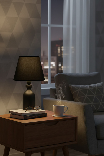 Lambazade Elzade Model Black Wooden Body Black Headboard Lampshade