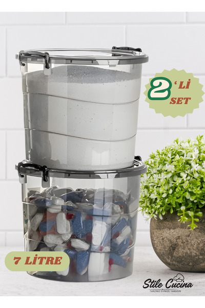 Stile Cucina Mega Boy Avantajlı 2'li Yuvarlak Kulplu Deterjanlık Saklama Kutu...