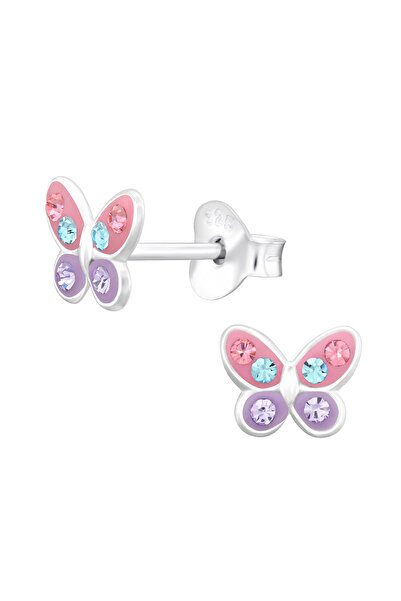 Sophia Collection Children's earrings, 925 silver, two-tone butterfly model with crystals