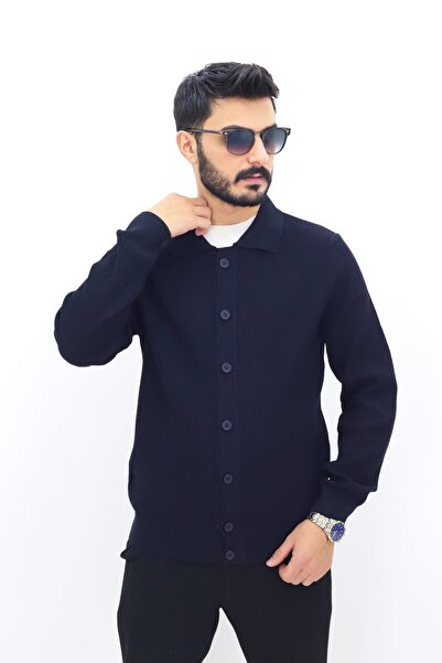 Elchee Erkek lacivert düğmeli triko ceket