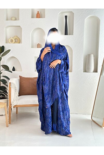 NNG Blue lined chiffon abaya with a special pattern