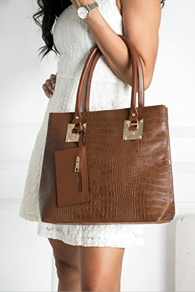 Borghetto Women's Large Size Shoulder Bag with Crocodile Pattern Wallet