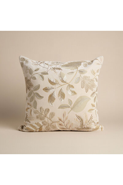 Home Box Foila Embroidered Leaf Filled Cushion - 50x50 cm
