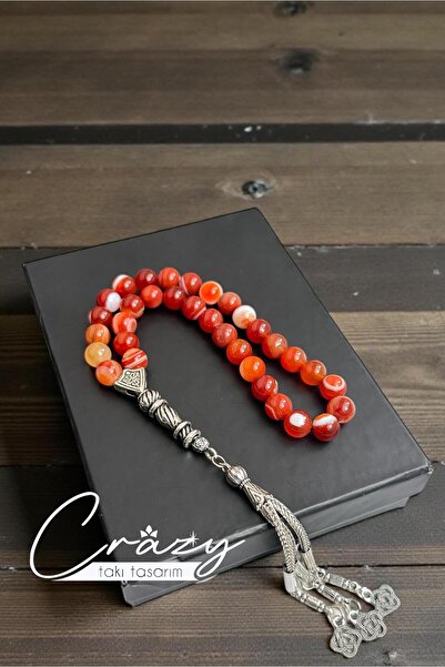 CRAZY TAKI TASARIM 8 mm Genuine Striped Agate 33 Prayer Beads