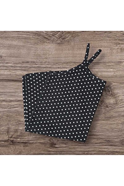 ESTA STORE Black and White Polka Dot Tank Top with Straps, No Stretch, Straps Made from Its Own Fabric.