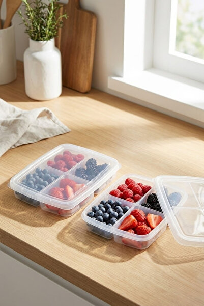 Vivenda 4 Compartment Refrigerator Organizer 400 Ml, Freezer Organizer, Set of 2 “Transparent”