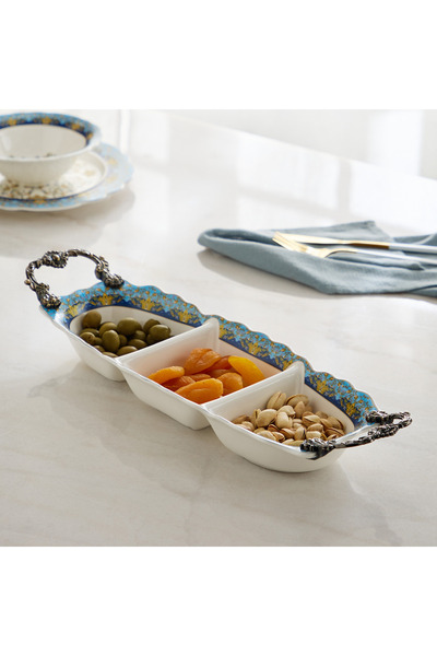 Home Box طبق تقديم أنجليك بثلاثة أقسام مع مقبض - 45.6 × 14 × 6.2 سم