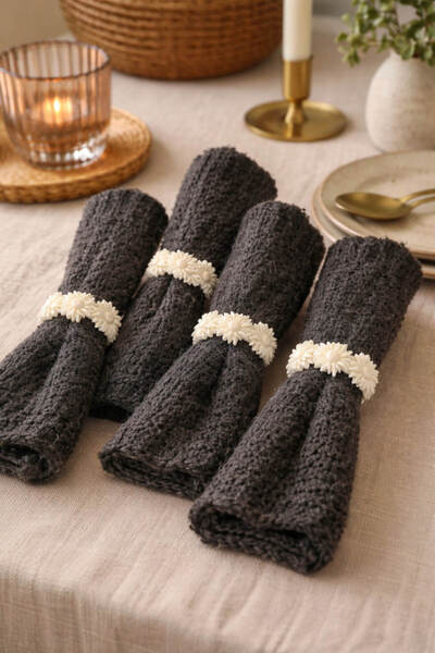 Anadolu Saray 4-Piece Handmade Ceramic Floral Napkin Holder – Natural and Stylish Table Accessory