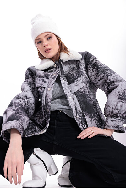 By Marki Marki Hakiki Deri Mont, içi Hakiki Kürklü Mont, Gri Eskitme Deri Mon...