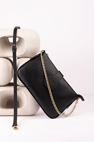 saraci leather craft Genuine Leather Clutch Bag – Chain Handle, Leather Strap...